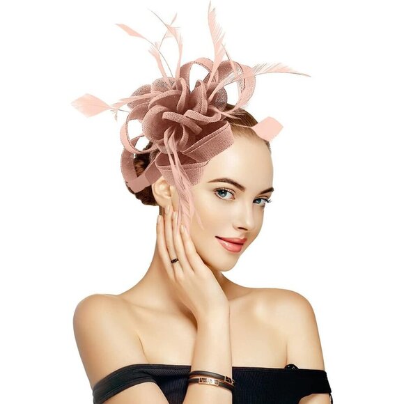 Fascinator Tea Party Hat Flax Feather Headband Clip Women Girls Elegant